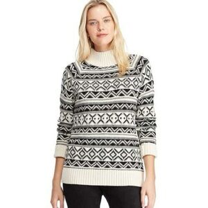 Chaps Women's Mockneck Ribbed Sweater, Black Fairisle, Petite Medium